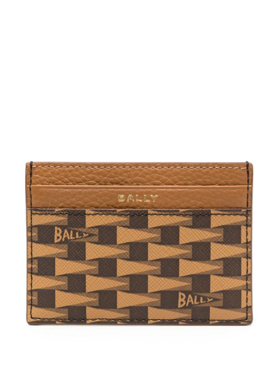 Bally Leather And Monogram Canvas Cardholder In Tan,brown