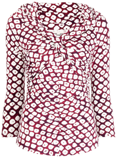 Diane Von Furstenberg Greg Dot-print Twist-detail Blouse In White