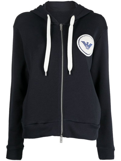 Emporio Armani Logo-embroidered Hooded Jacket In Blue