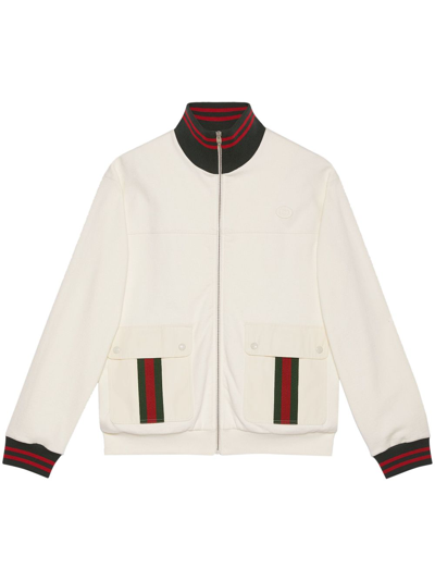 Gucci Cotton Jersey Zip Jacket With Web In White