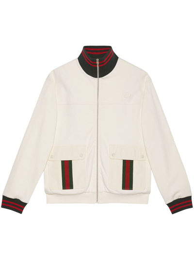 Gucci Cotton Jersey Zip Jacket With Web In White | ModeSens