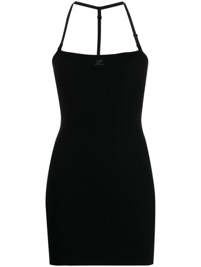 Courrèges Logo-patch Ribbed-knit Minidress In Black