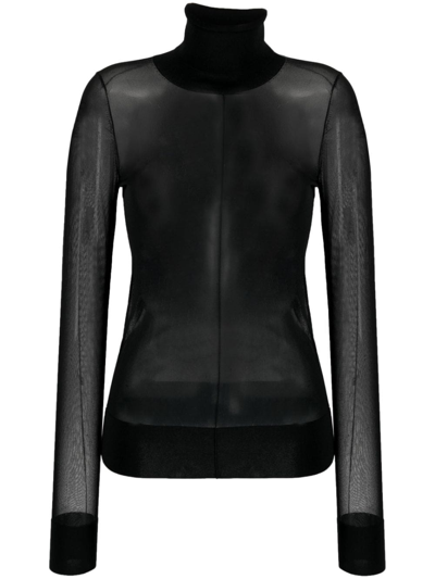 Calvin Klein Roll-neck Sheer Top In Black