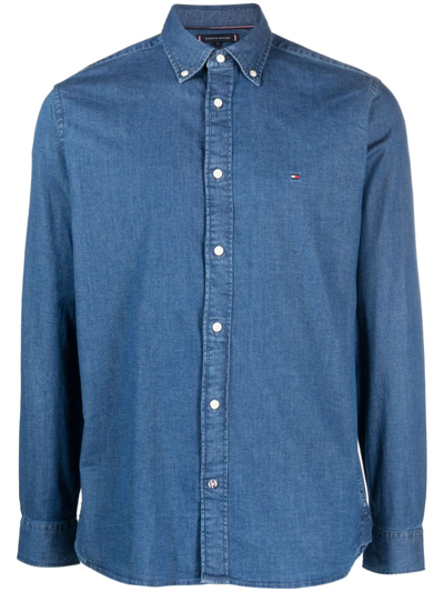 Tommy Hilfiger Th Flex Long-sleeved Denim Shirt In Blue