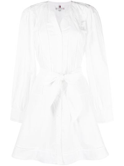 Tommy Hilfiger 梯形蕾丝棉短款连衣裙 In White