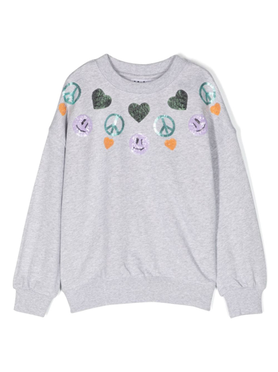 Molo Kids' Maxi Nordic Sequin Organic Cotton Sweatshirt In Grey