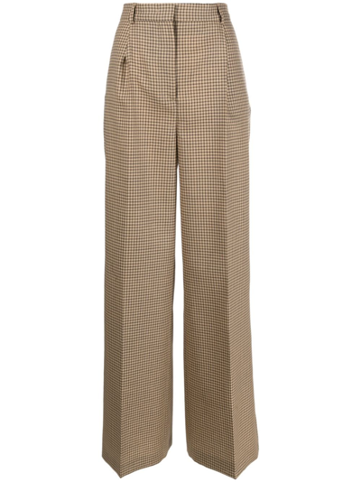 Msgm Check-pattern Wool Palazzo Trousers In Beige