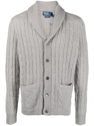 Polo Ralph Lauren 羊绒粗绞花针织开衫 In Grey