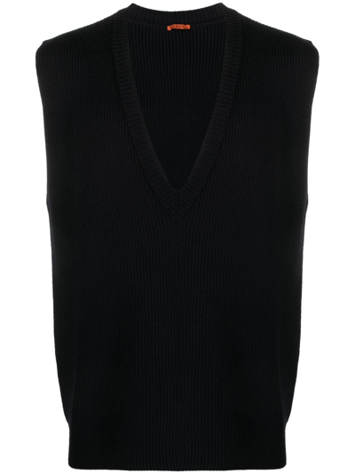 Barena Venezia V-neck Ribbed-knit Wool Vest In Blue