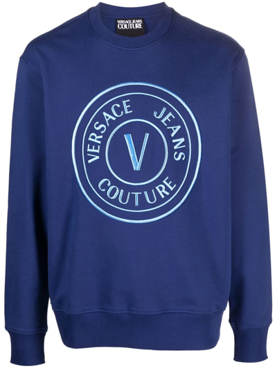 Versace Jeans Couture Logo刺绣棉卫衣 In Blue