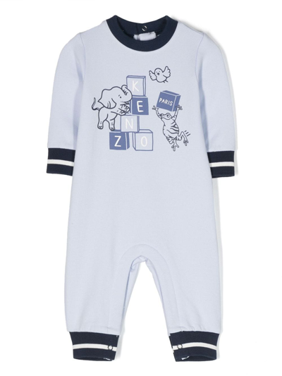Kenzo Babies' Logo-print Cotton Romper In Light Blue