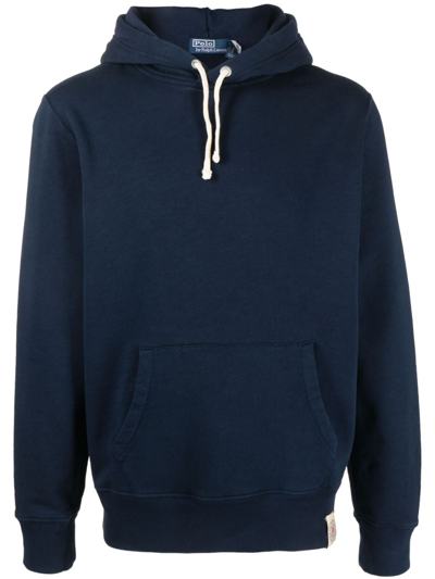 Polo Ralph Lauren Logo-patch Cotton-blend Hoodie In Blue