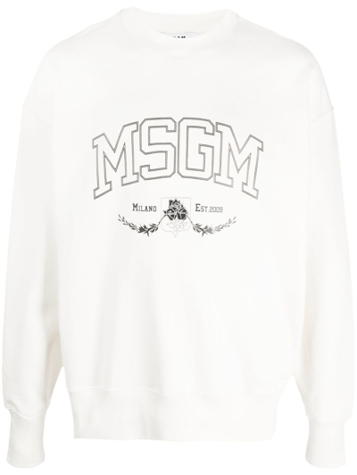 Msgm Logo-print Cotton Sweatshirt In Neutrals