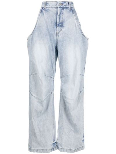 We11 Done Blue High-rise Wide-leg Jeans