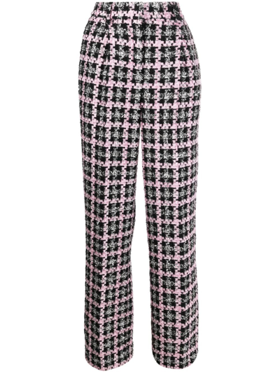 Msgm High-waisted Tweed Trousers In Black
