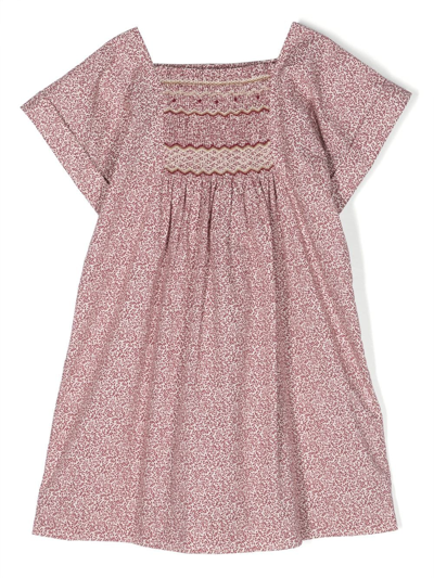 Bonpoint Kids' Floral-print Cotton Dress In Red