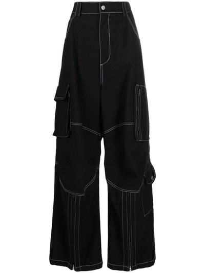 We11 Done Black Contrast-stitch Cotton Trousers