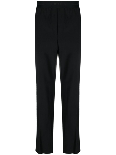 Msgm Logo-waistband Straight-leg Trousers In Blue