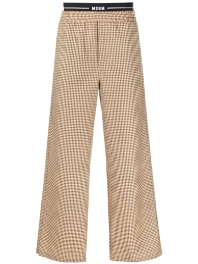 Msgm Check-pattern Wide-leg Trousers In Neutrals