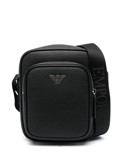 Emporio Armani Logo-plaque Leather Messenger Bag In Black