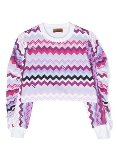 Missoni Kids' Zigzag-print Cotton Sweatshirt In Pink