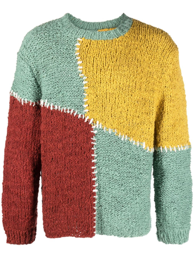 The Elder Statesman Green Patchwork Organic Cotton Sweater