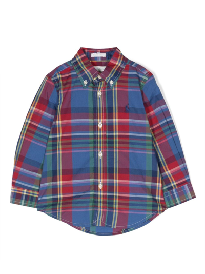 Ralph Lauren Babies' Check-pattern Cotton Shirt In Blue