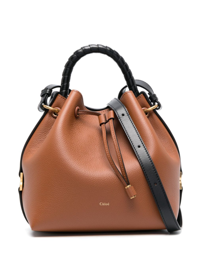 Chloé Marcie Two-tone Textured-leather Bucket Bag In Brown
