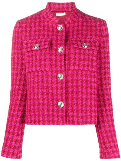 Liu •jo Houndstooth-pattern Tweed Jacket In Pink