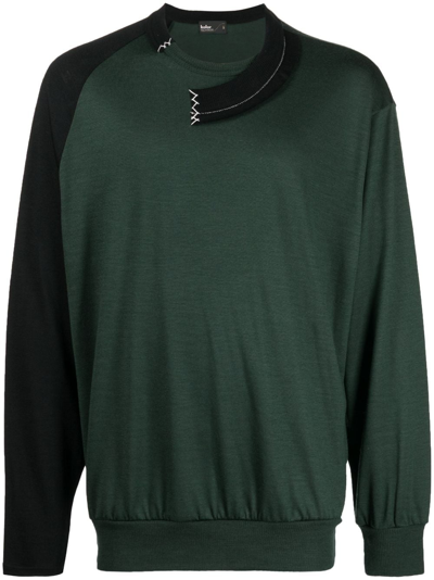 Kolor Asymmetric Wool Long-sleeve T-shirt In Green