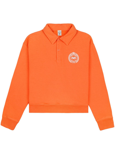 Sporty And Rich Logo-print Polo-collar Sweatshirt In Orange