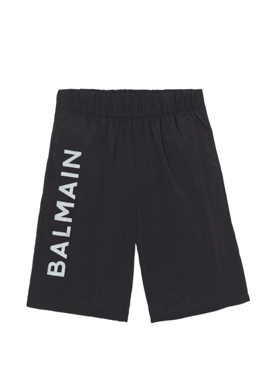 Balmain Kids' Logo印花泳裤 In Black