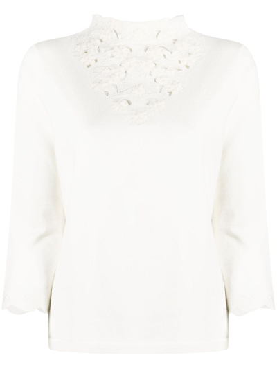 Twinset Floral-embroidered Knitted Jumper In White