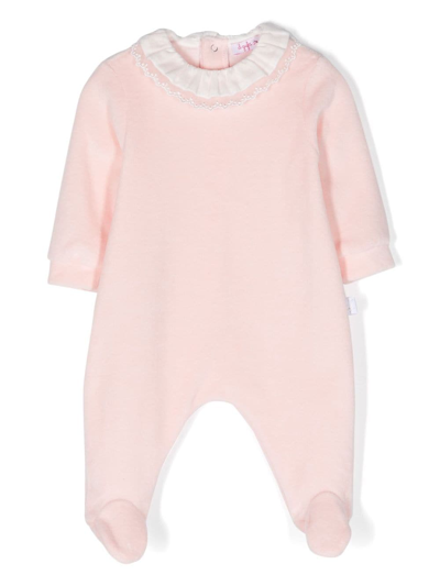 Il Gufo Babies' Ruffle-collar Velvet Trousers Set In Pink