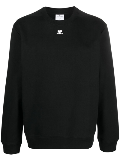 Courrèges Logo-patch Cotton Sweatshirt In Black