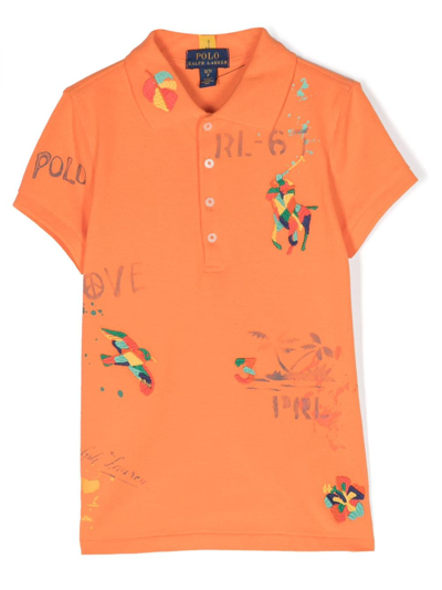 Ralph Lauren Kids' 刺绣细节棉polo衫 In Orange