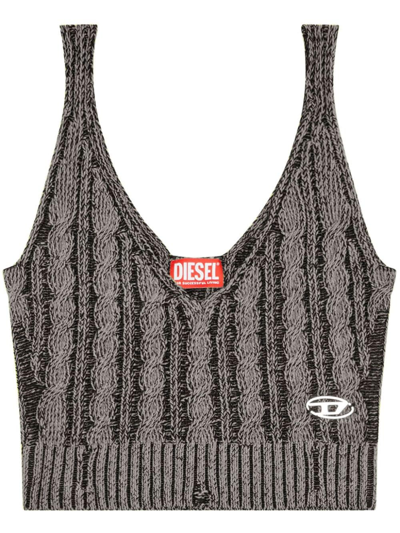 Diesel M-milos Cable-knit Cotton Cropped Top In Brown