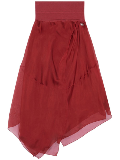 Diesel Chiffon Skirt With Ribbed Waistband In Rosso