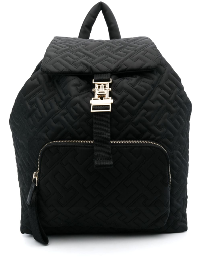 Tommy Hilfiger Logo-stamp Faux-leather Backpack In Black