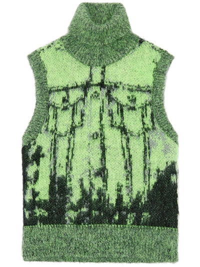 Diesel M-sifnos Patterned Intarsia-knit Waistcoat In Green