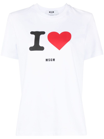 Msgm Logo-flocked Cotton T-shirt In White