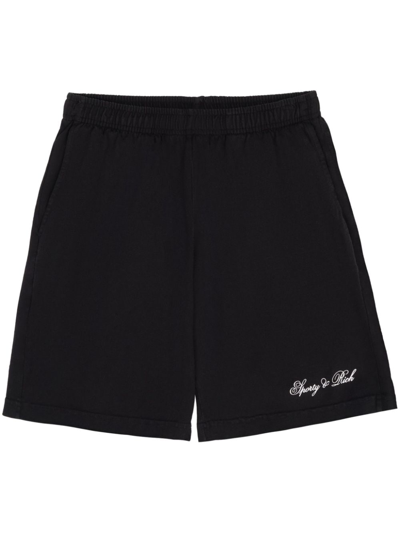 Sporty And Rich Logo-print Elasticated-waist Shorts In Black