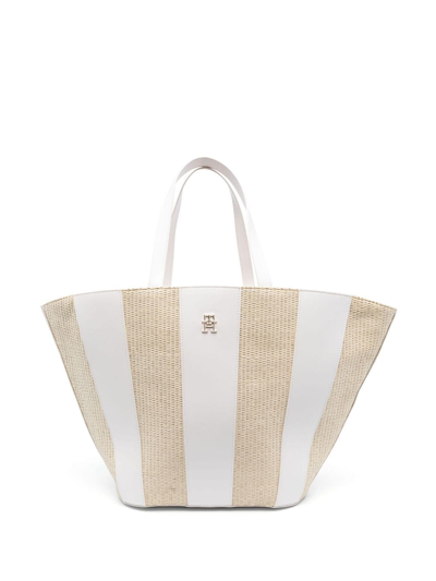 Tommy Hilfiger Striped Woven Tote Bag In White