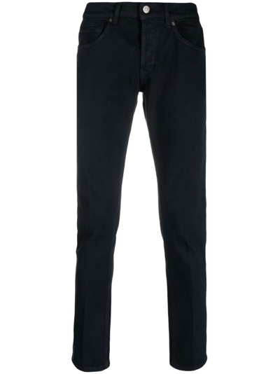 Dondup Slim-cut Cotton Trousers In Blu Blu E Verdi