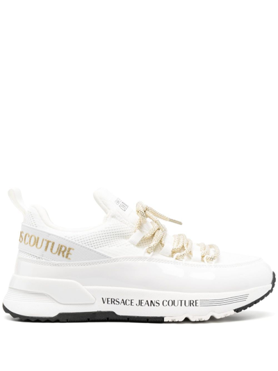 Versace Jeans Couture Dynamic Logo-print Leather Sneakers In White