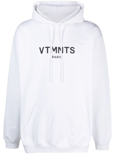 Vtmnts Logo印花抽绳连帽衫 In White