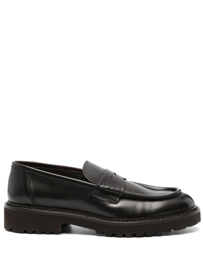 Doucal's Almond Toe Leather Loafers In Brown