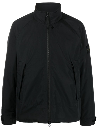 Stone Island Compass-motif Zip-up Windbreaker In Black