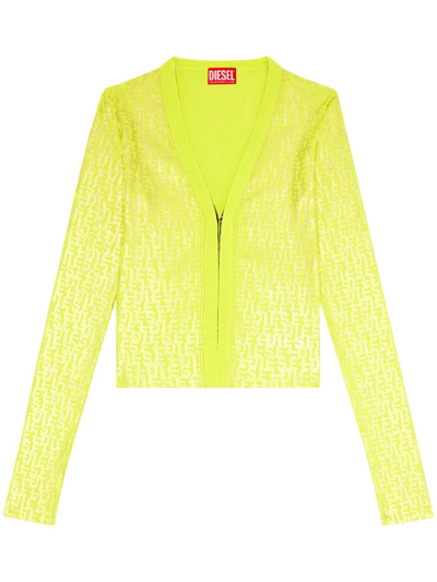 Diesel Cardigan With Metallic Monogram Print In Yellow