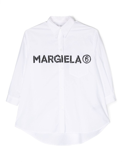 Mm6 Maison Margiela Kids' Logo-print Cotton Shirt Dress In White